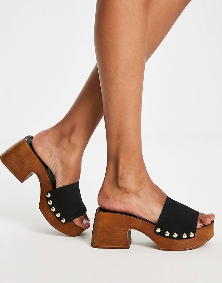 schuh Tanika suede clog sandals in black